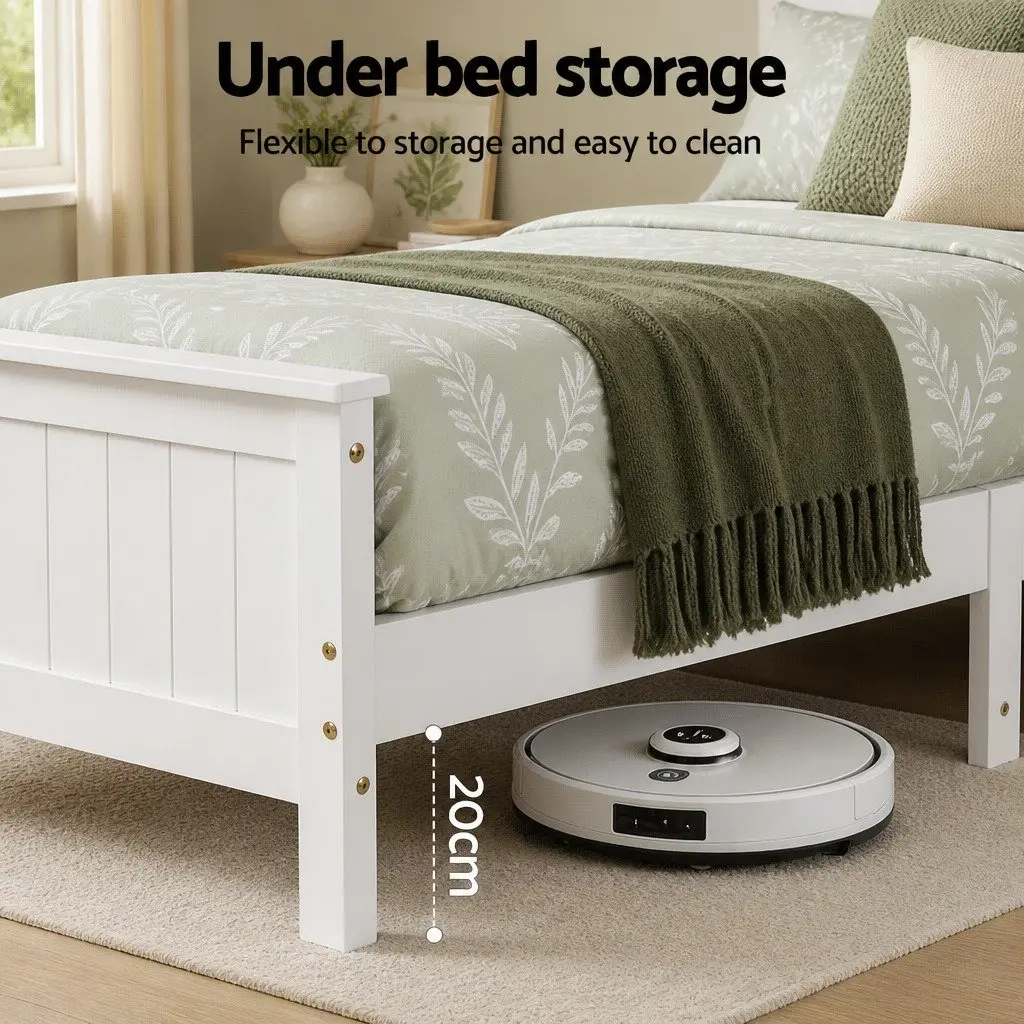 Queen Bed Frame White Wooden Bed Base Storage Headboard Footboard