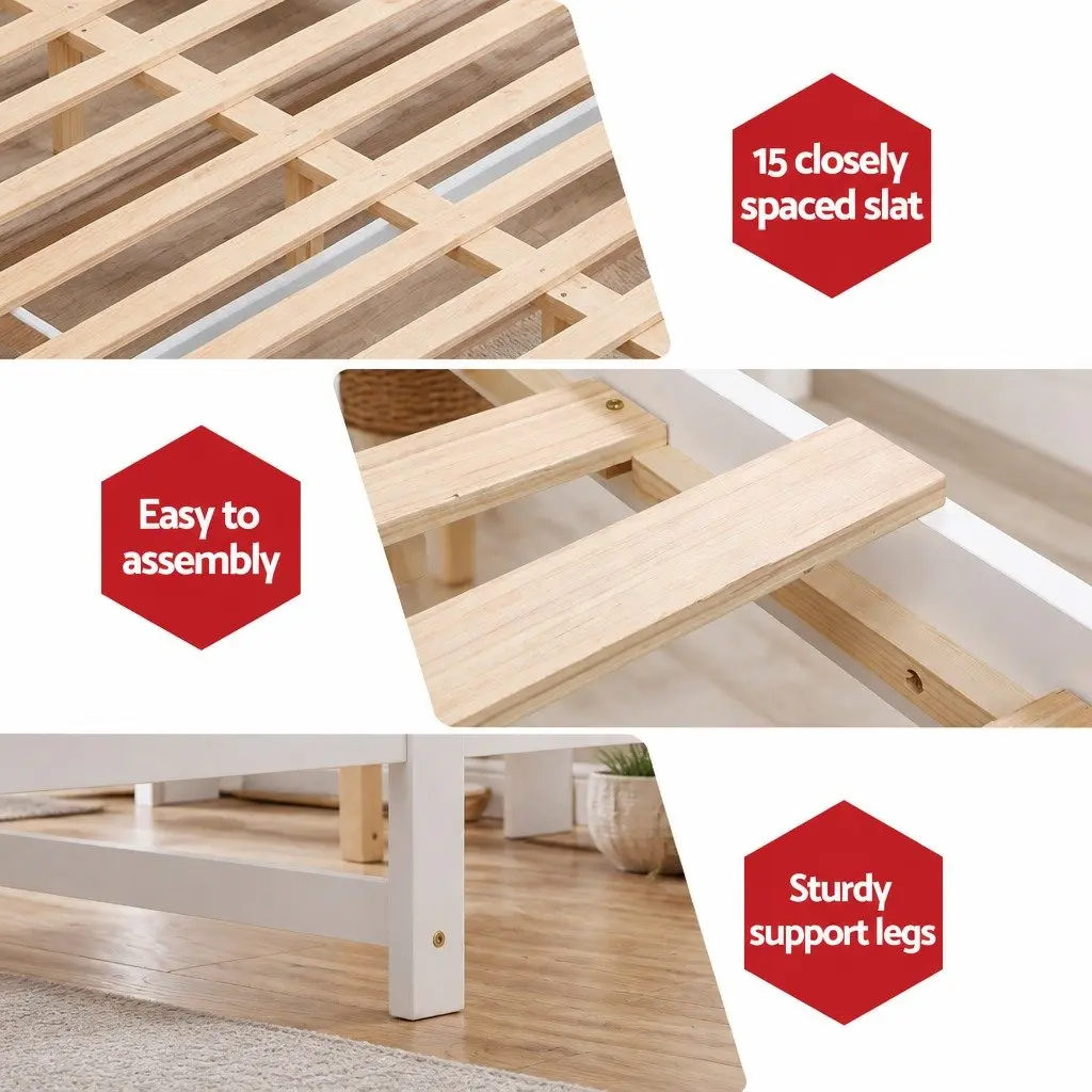 Queen Bed Frame White Wooden Bed Base Storage Headboard Footboard