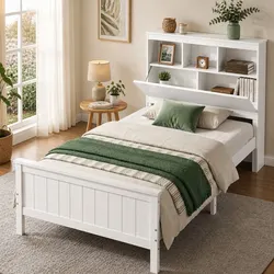 Durable Bed Frame with Storage Headboard