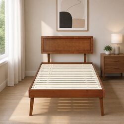 Concise and Durable Single Bed Frame in Walnut