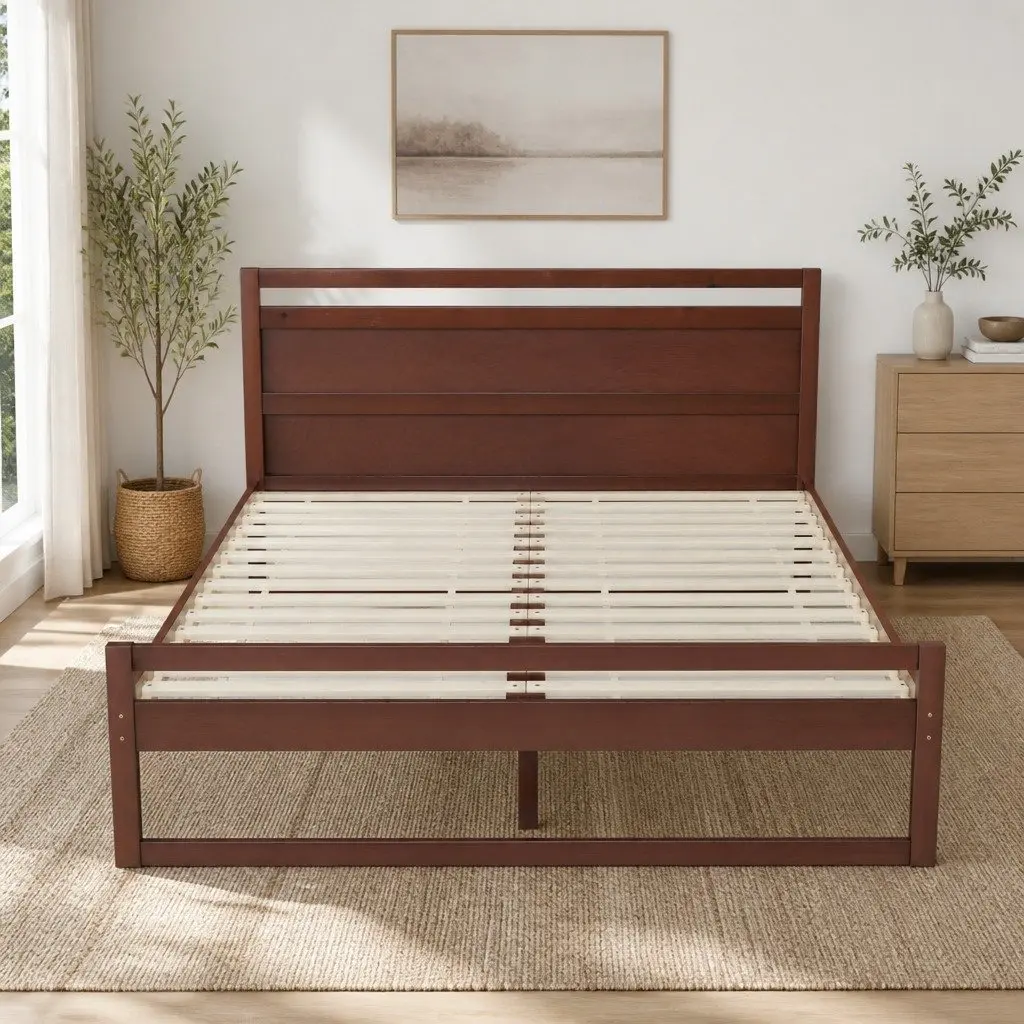Walnut Double Bed Frame with Solid Pinewood