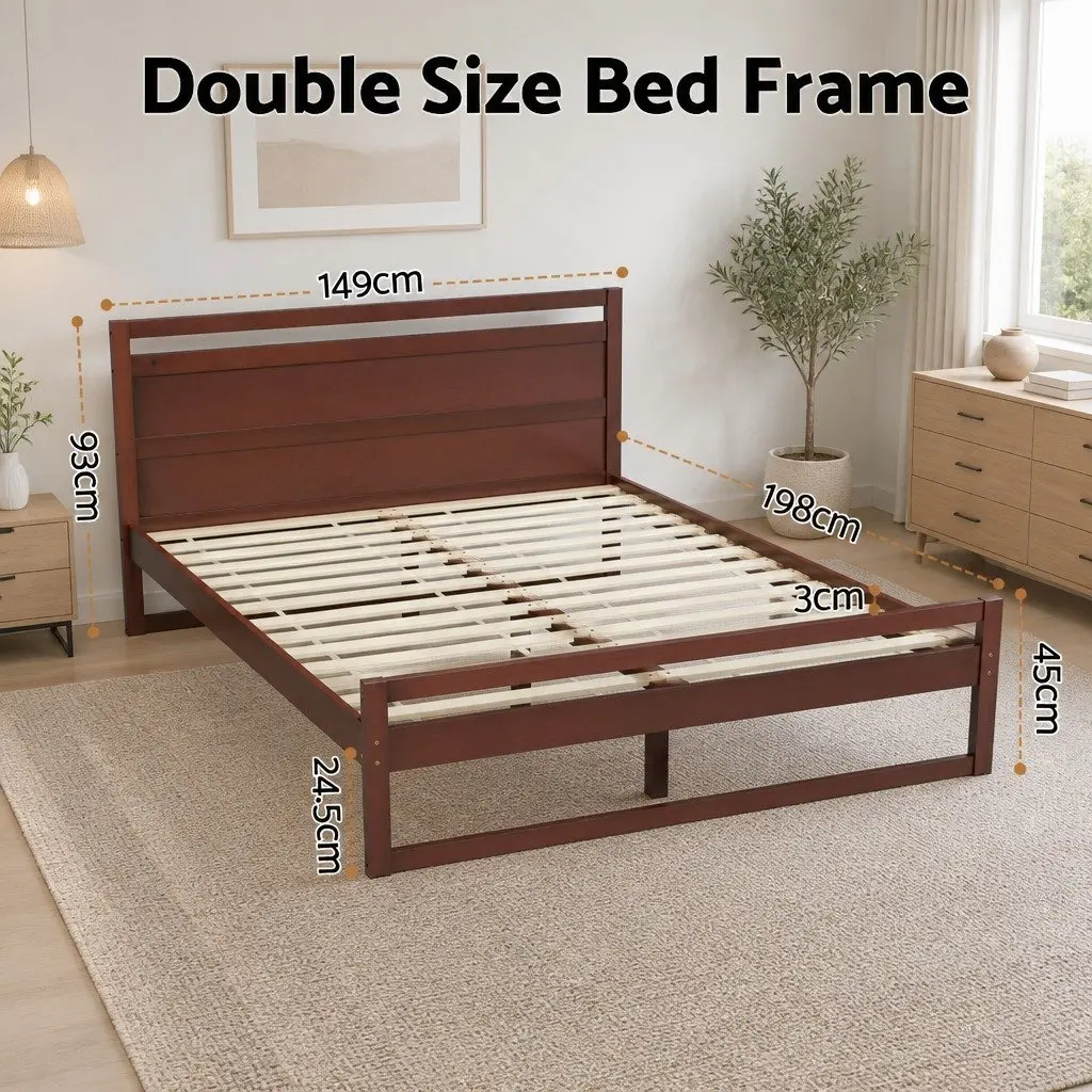 Walnut Double Bed Frame with Solid Pinewood