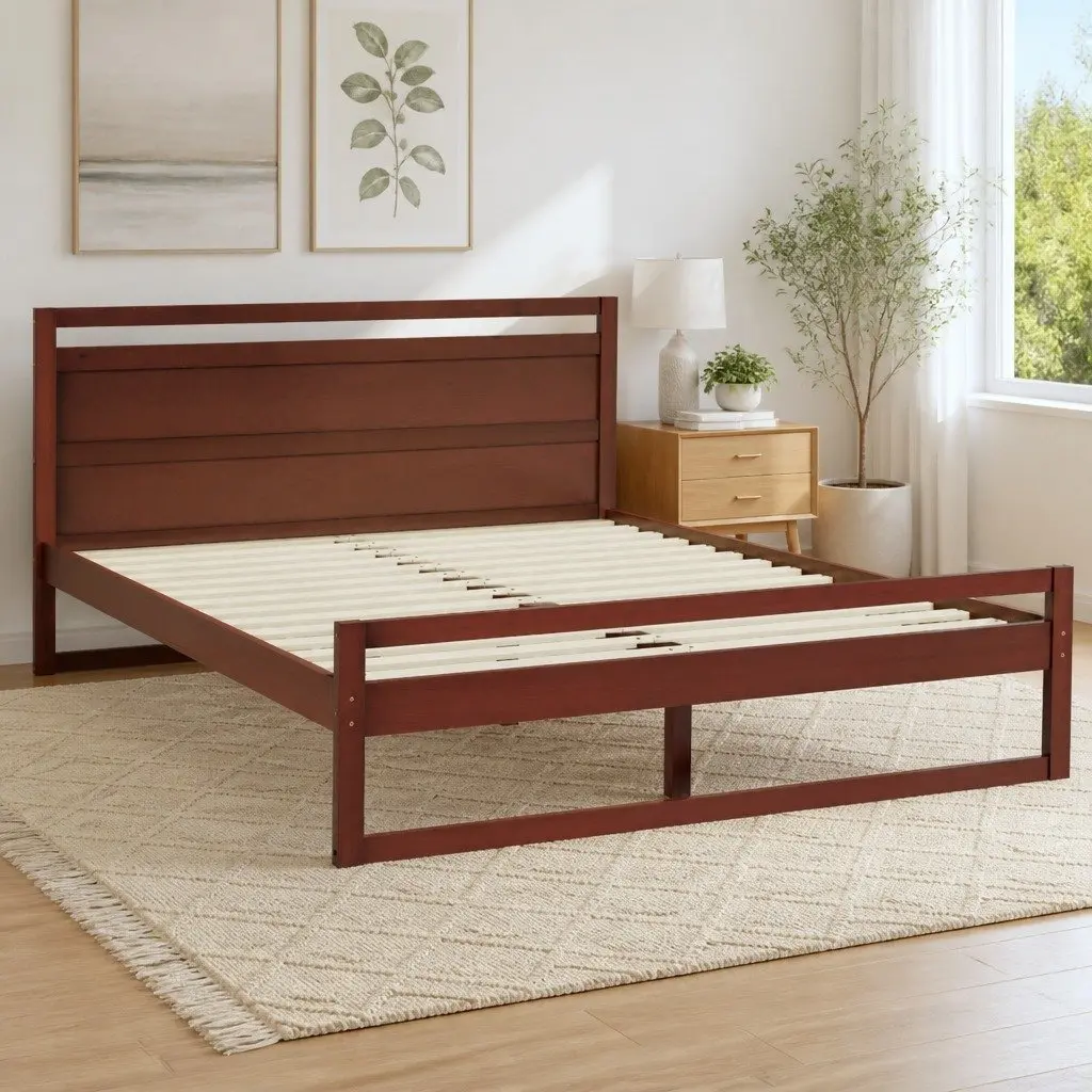 Walnut Double Bed Frame with Solid Pinewood