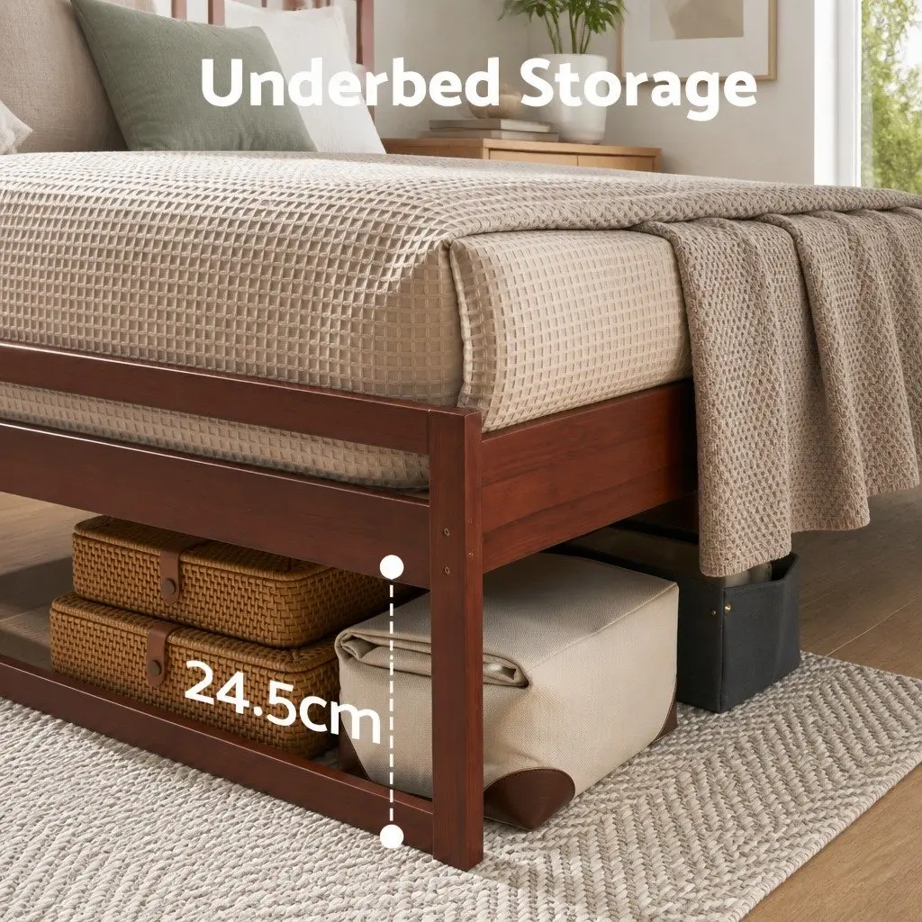 Walnut Double Bed Frame with Solid Pinewood