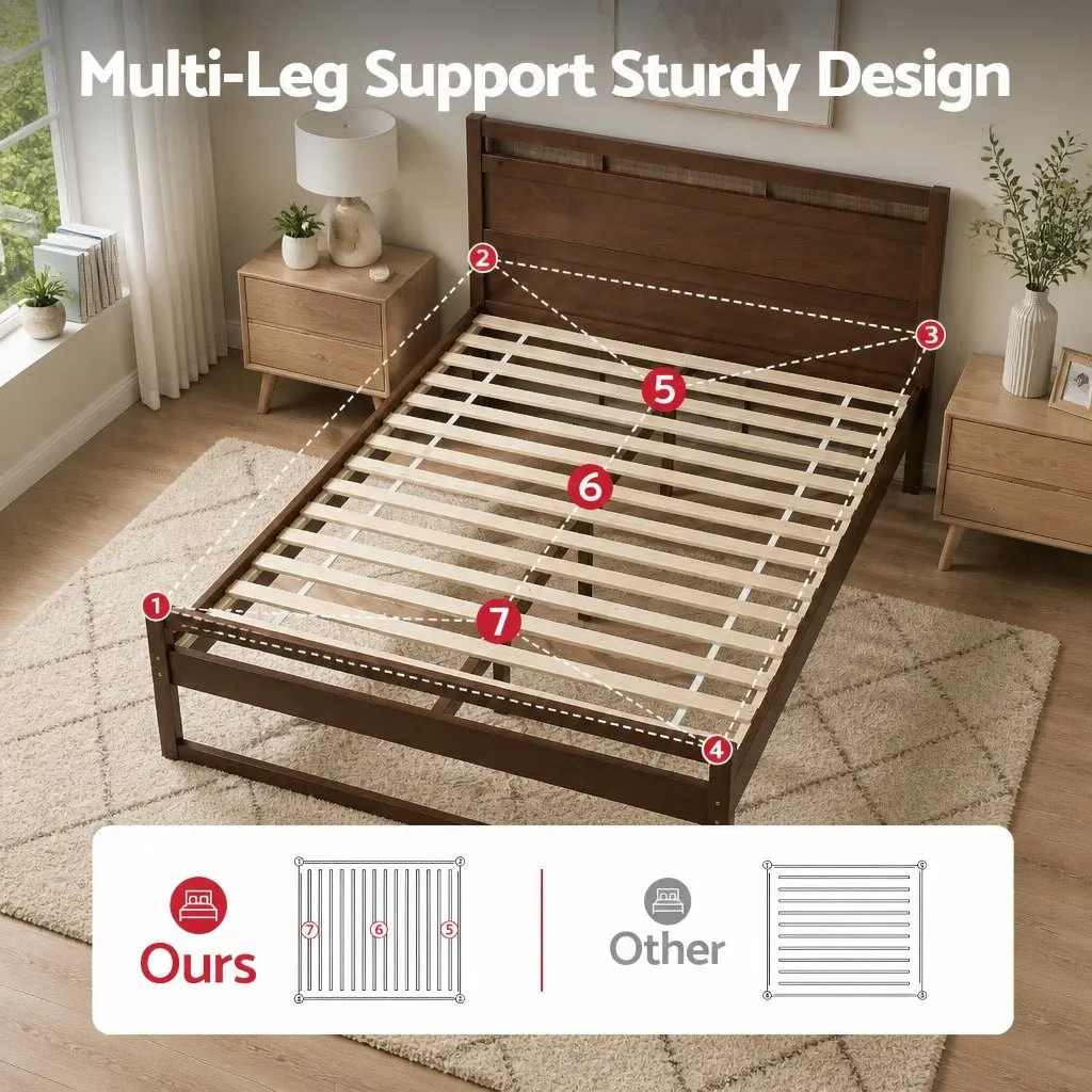 Walnut Double Bed Frame with Solid Pinewood