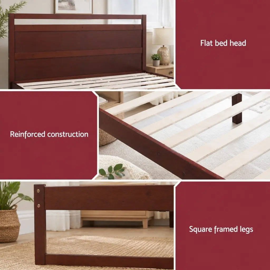 Walnut Double Bed Frame with Solid Pinewood