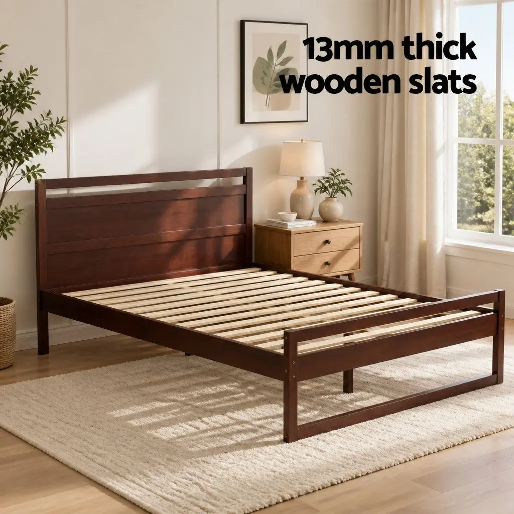 Walnut Double Bed Frame with Solid Pinewood