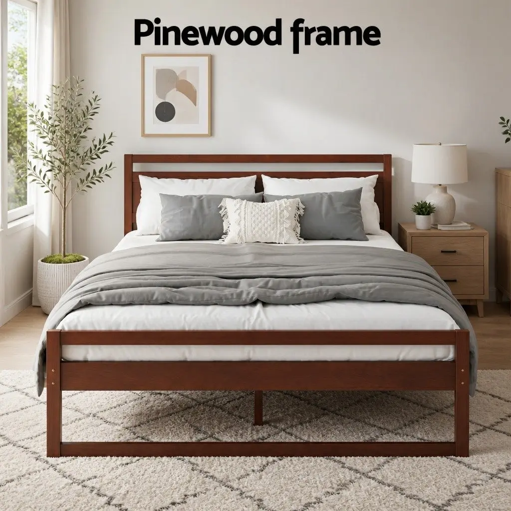 Walnut Double Bed Frame with Solid Pinewood