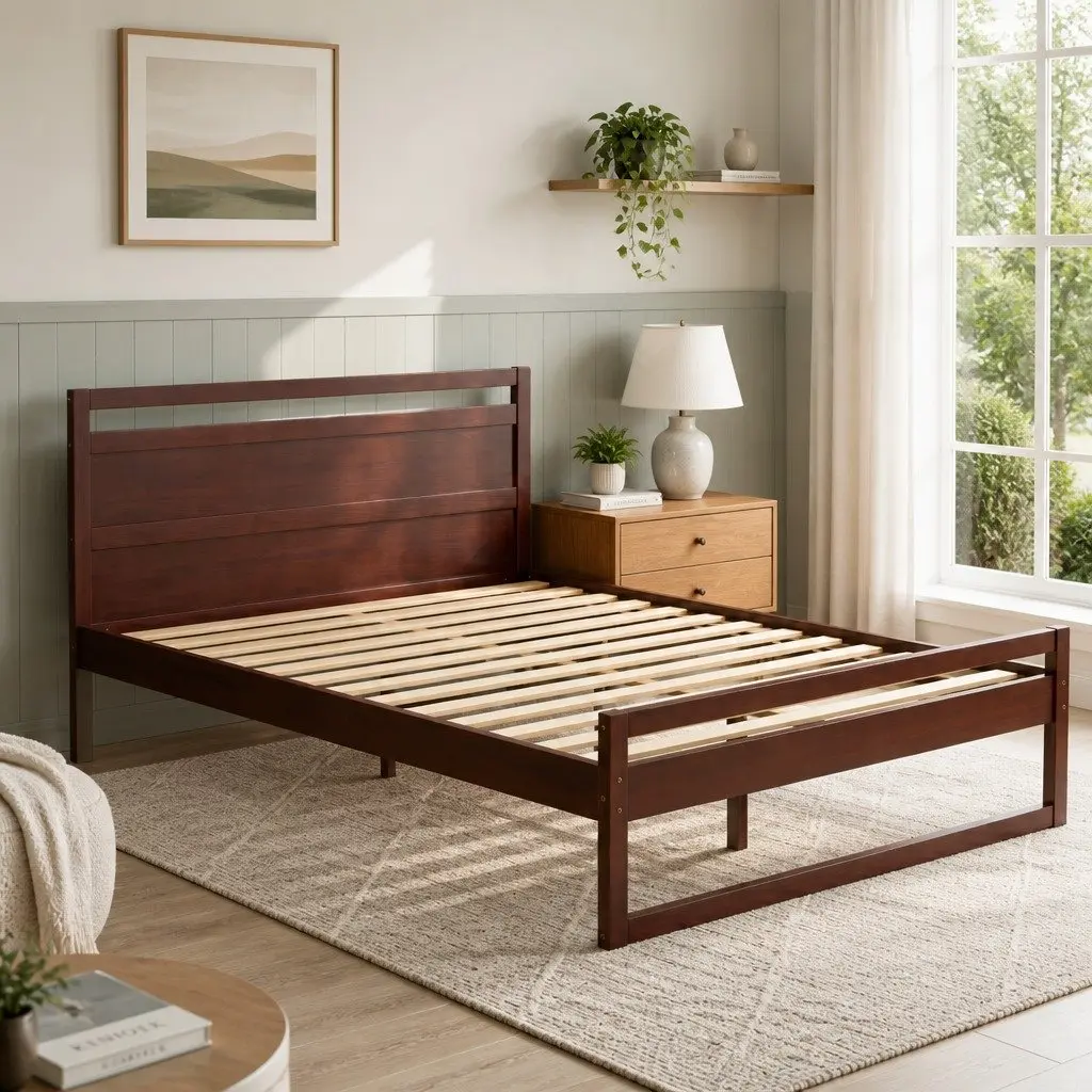 Walnut Queen Bed Frame with Solid Build