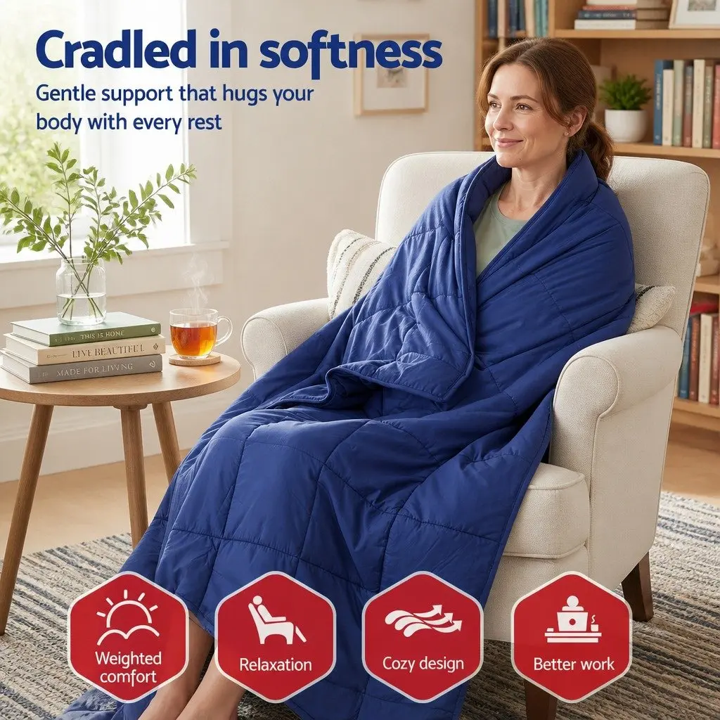 Weighted Blanket Navy Blue 6.8kg Microfibre Cover High-Density Glass Beads Deep Touch Pressure Stimulation