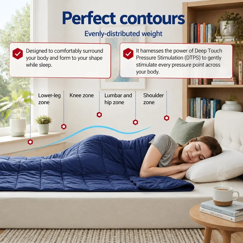 Weighted Blanket Navy Blue 6.8kg Microfibre Cover High-Density Glass Beads Deep Touch Pressure Stimulation
