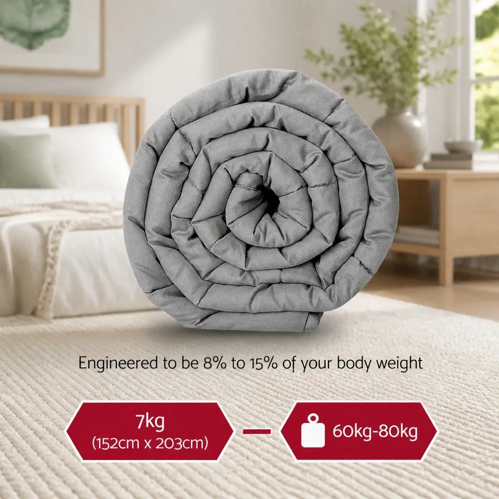 Weighted Blanket Grey 7kg Deep Sleep Pressure Therapy Microfibre Cover Even Weight Distribution