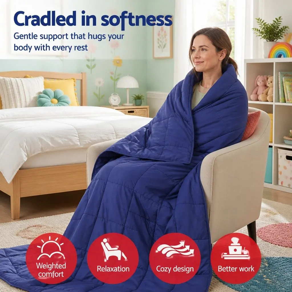 Weighted Blanket Navy Blue 9KG Deep Touch Pressure Relax Adults Kids Sleep