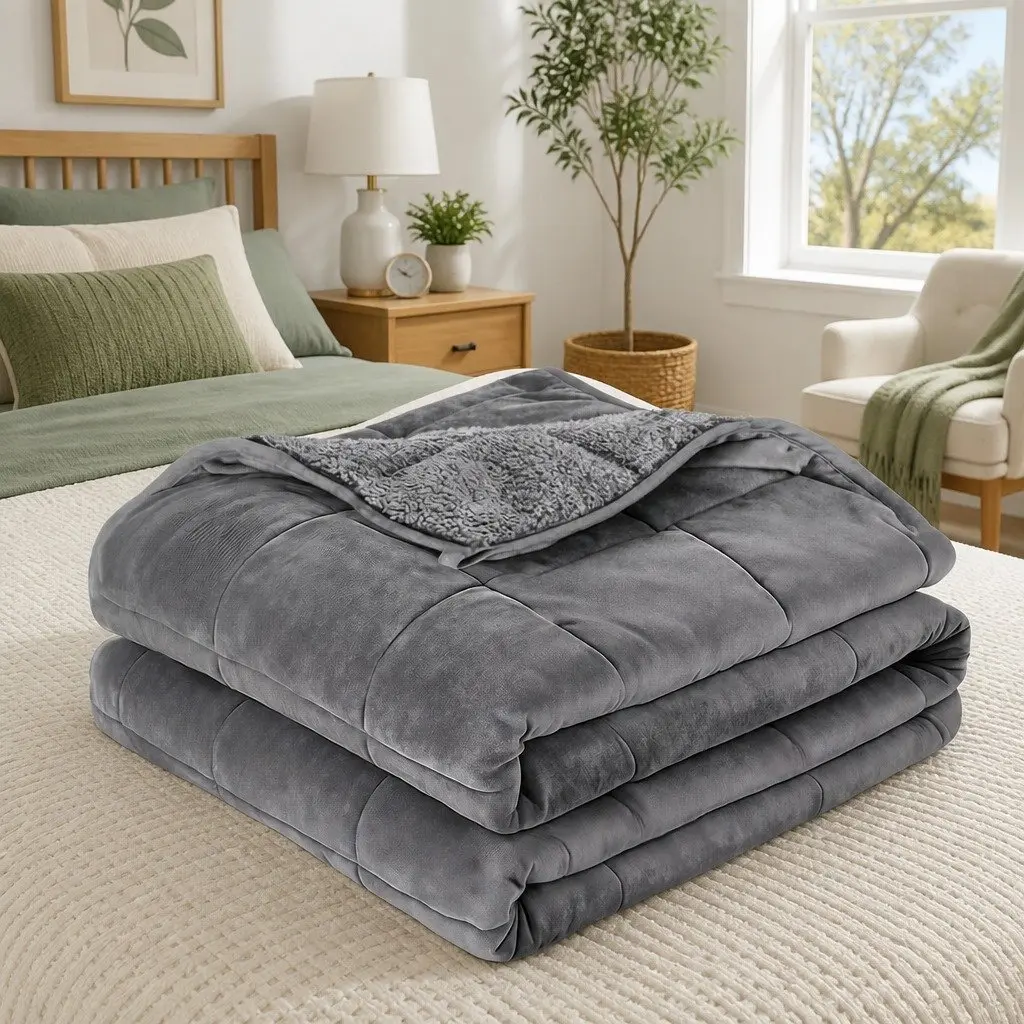Weighted Blanket 11KG Adults Kids Anti Anxiety Gravity Sherpa Fleece Grey Cosy