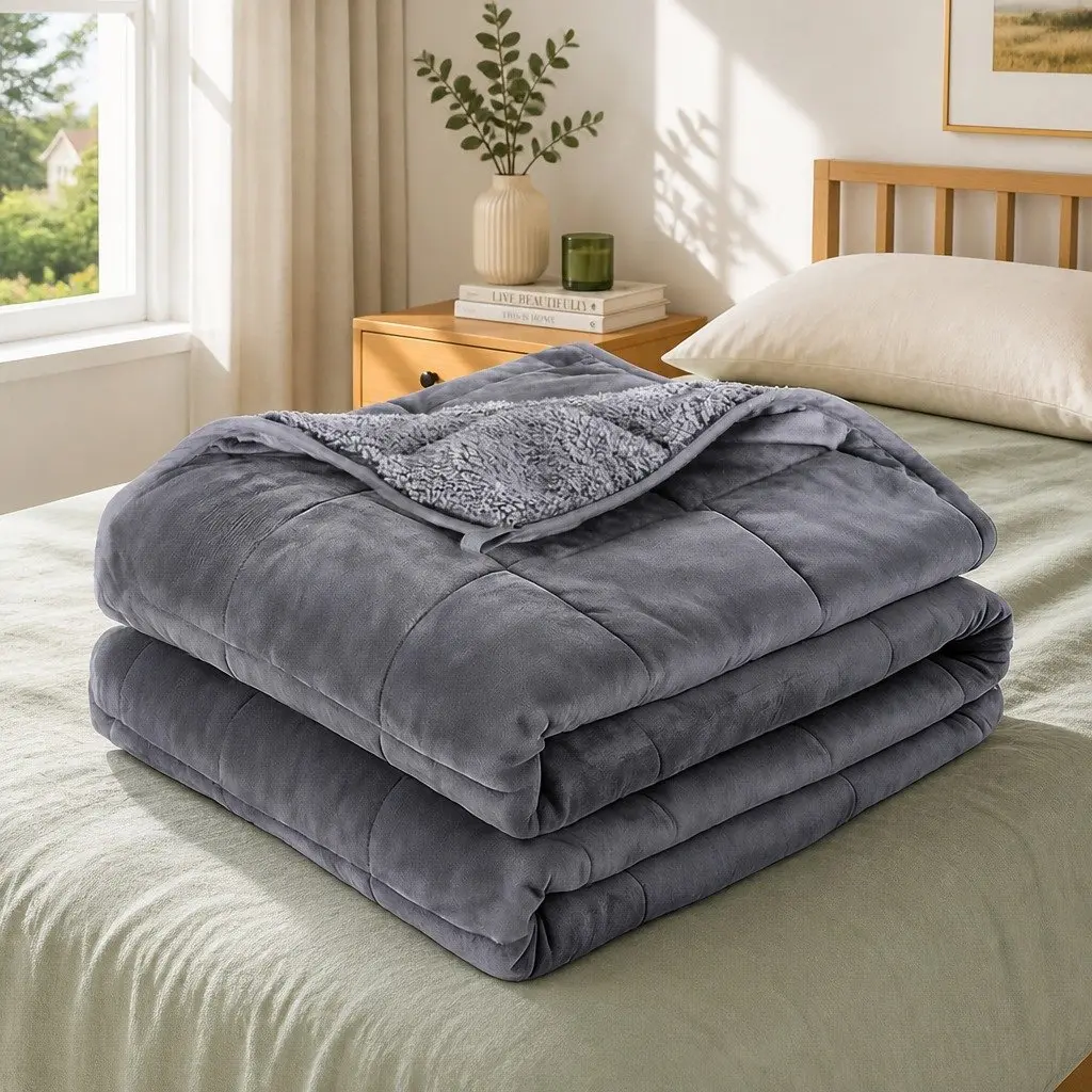 Weighted Blanket 11KG Adults Kids Anti Anxiety Gravity Sherpa Fleece Grey Cosy