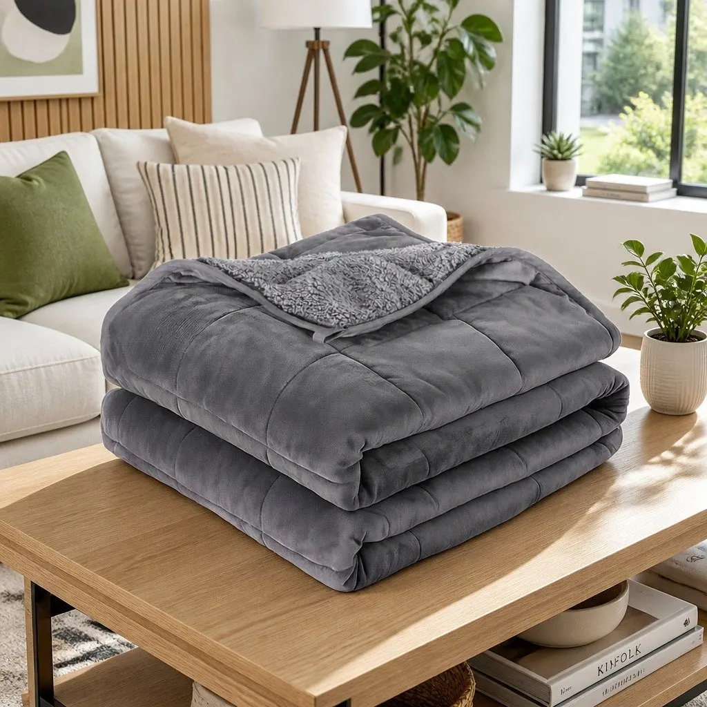 Weighted Blanket Grey 9KG Dual Sided Fleece Sherpa Gravity Blanket
