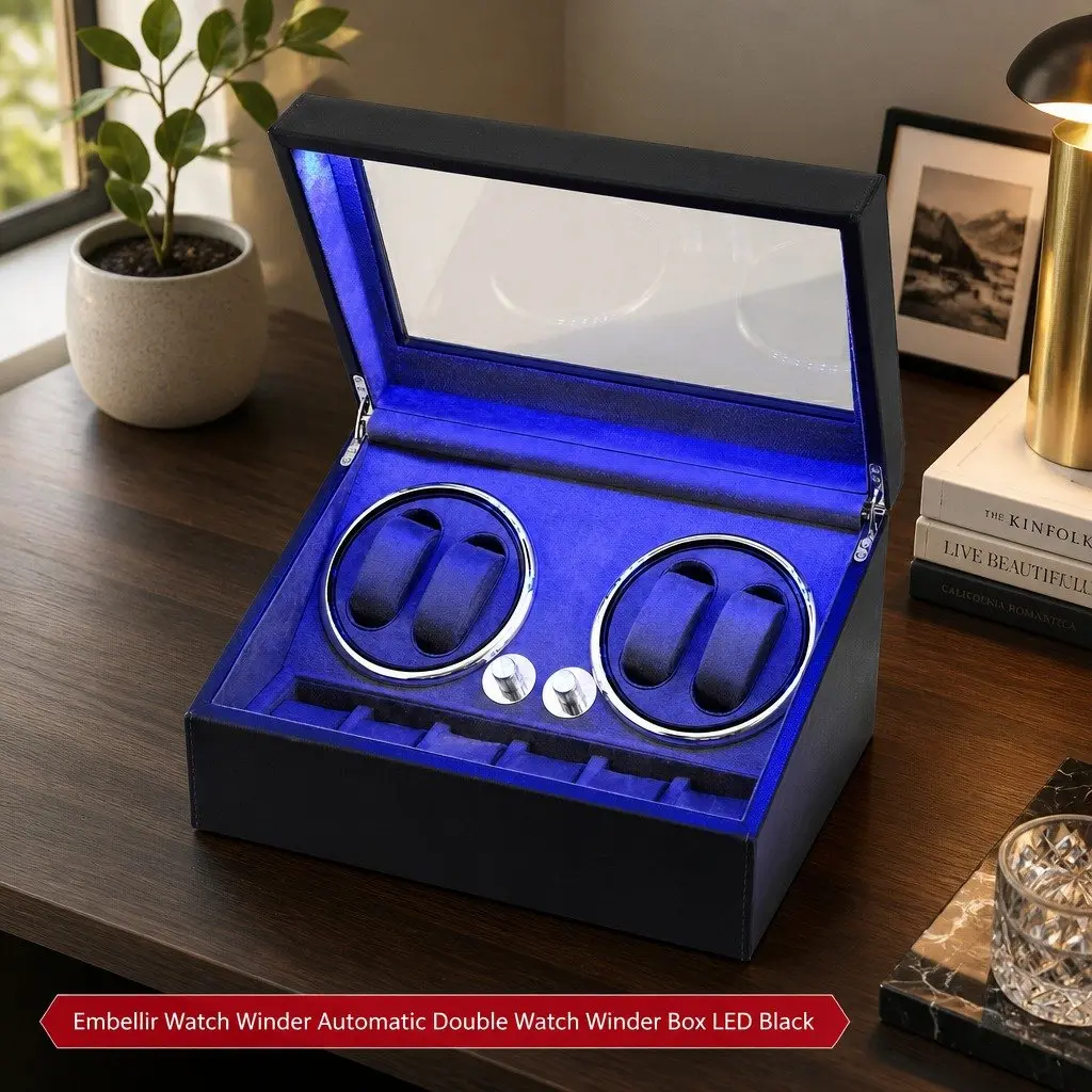 Automatic Watch Winder Black Dual Rotation Storage Display Case