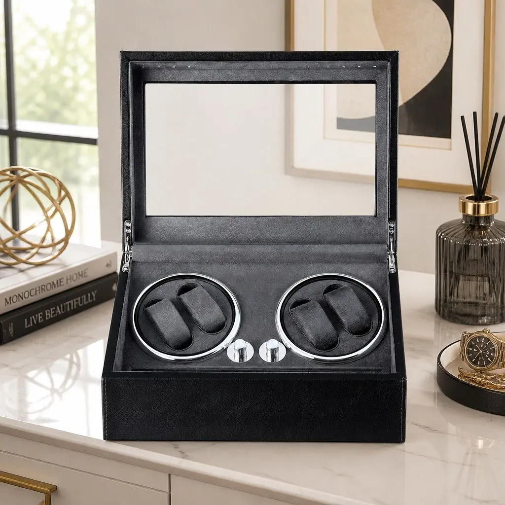 Automatic Watch Winder Black Dual Rotation Storage Display Case