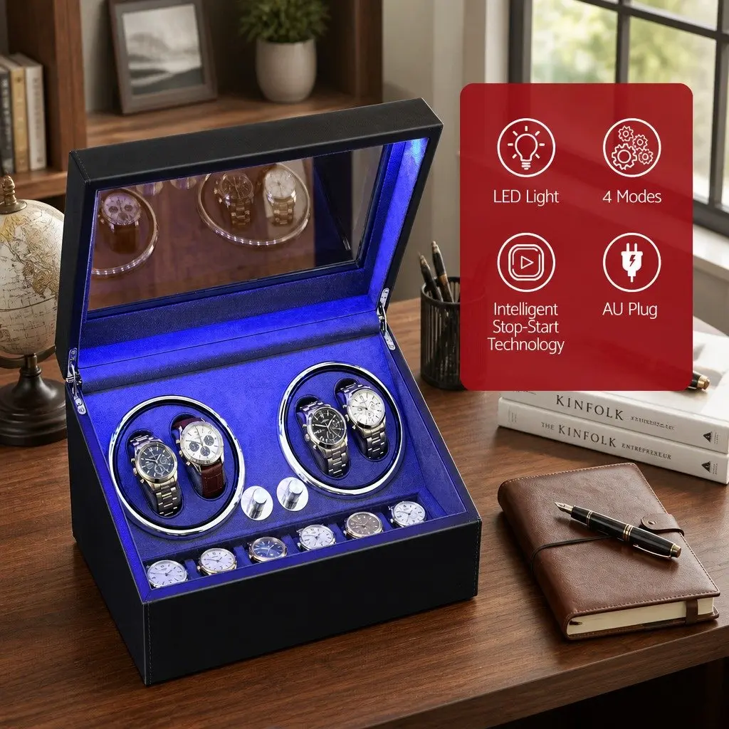Automatic Watch Winder Black Dual Rotation Storage Display Case