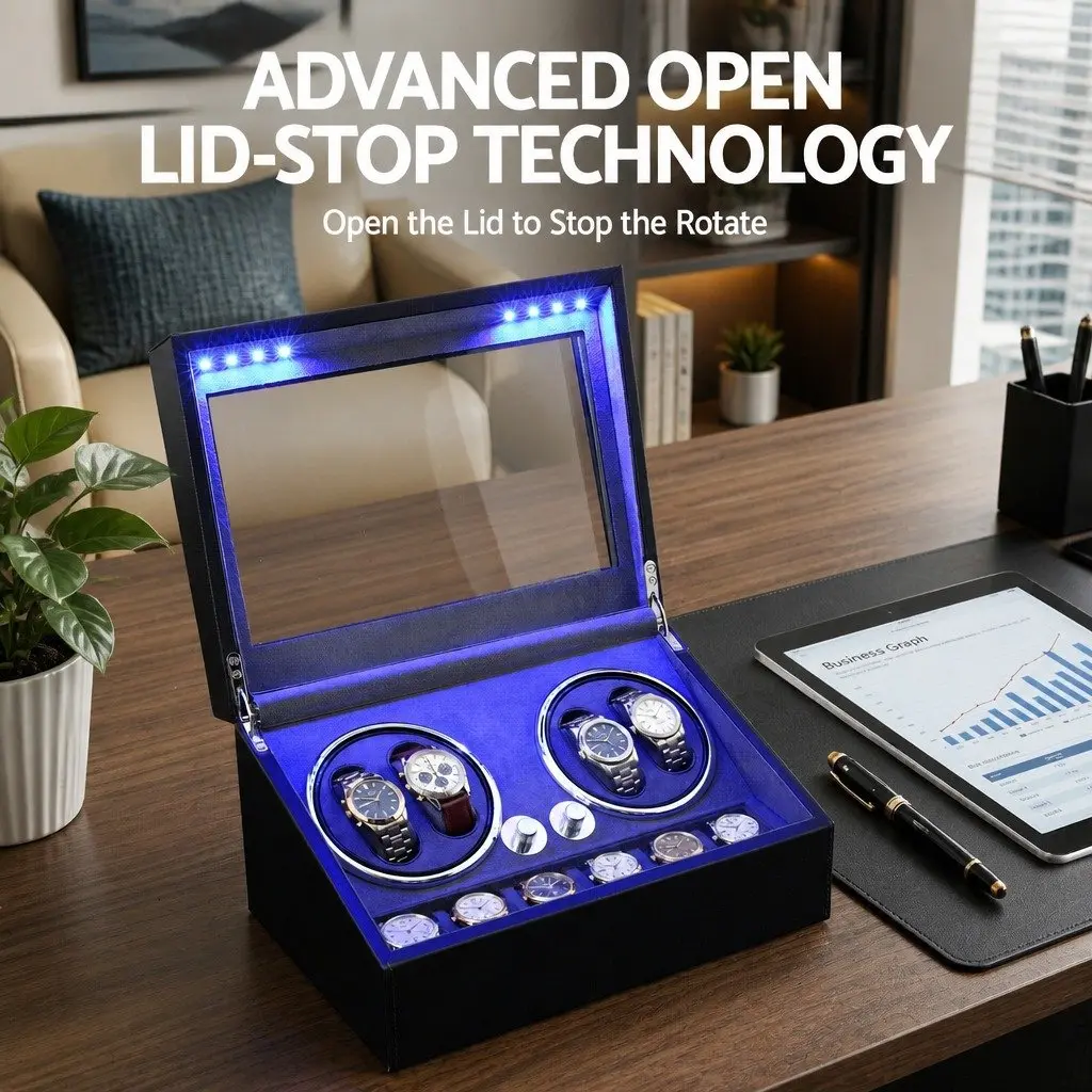 Automatic Watch Winder Black Dual Rotation Storage Display Case