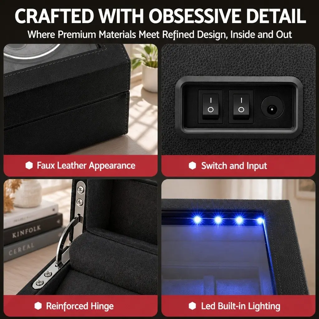 Automatic Watch Winder Black Dual Rotation Storage Display Case
