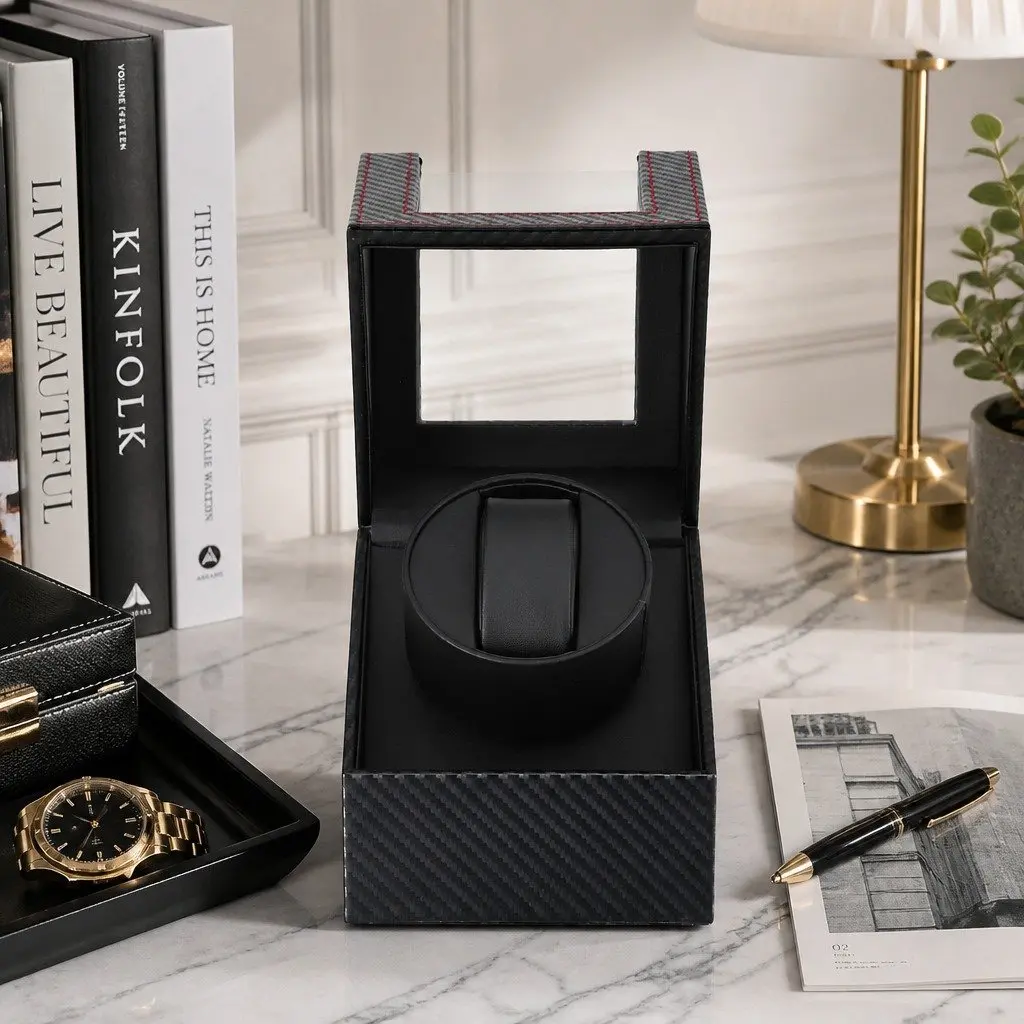 Watch Winder Box Black Single Automatic Quiet Motor Desktop Display Case