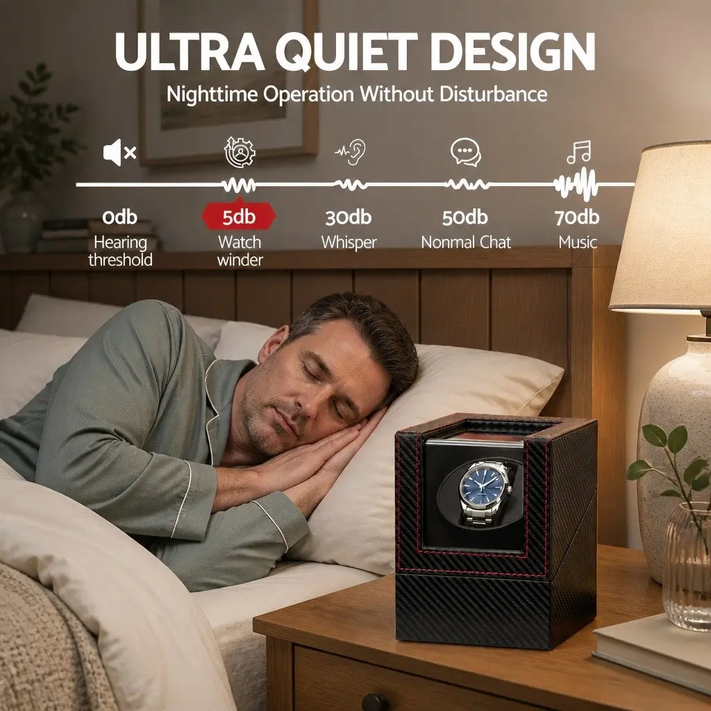 Watch Winder Box Black Single Automatic Quiet Motor Desktop Display Case