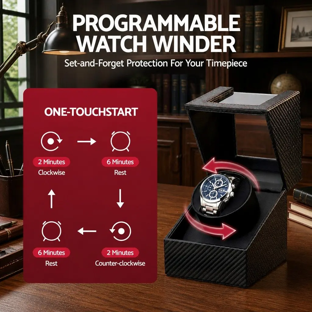 Watch Winder Box Black Single Automatic Quiet Motor Desktop Display Case