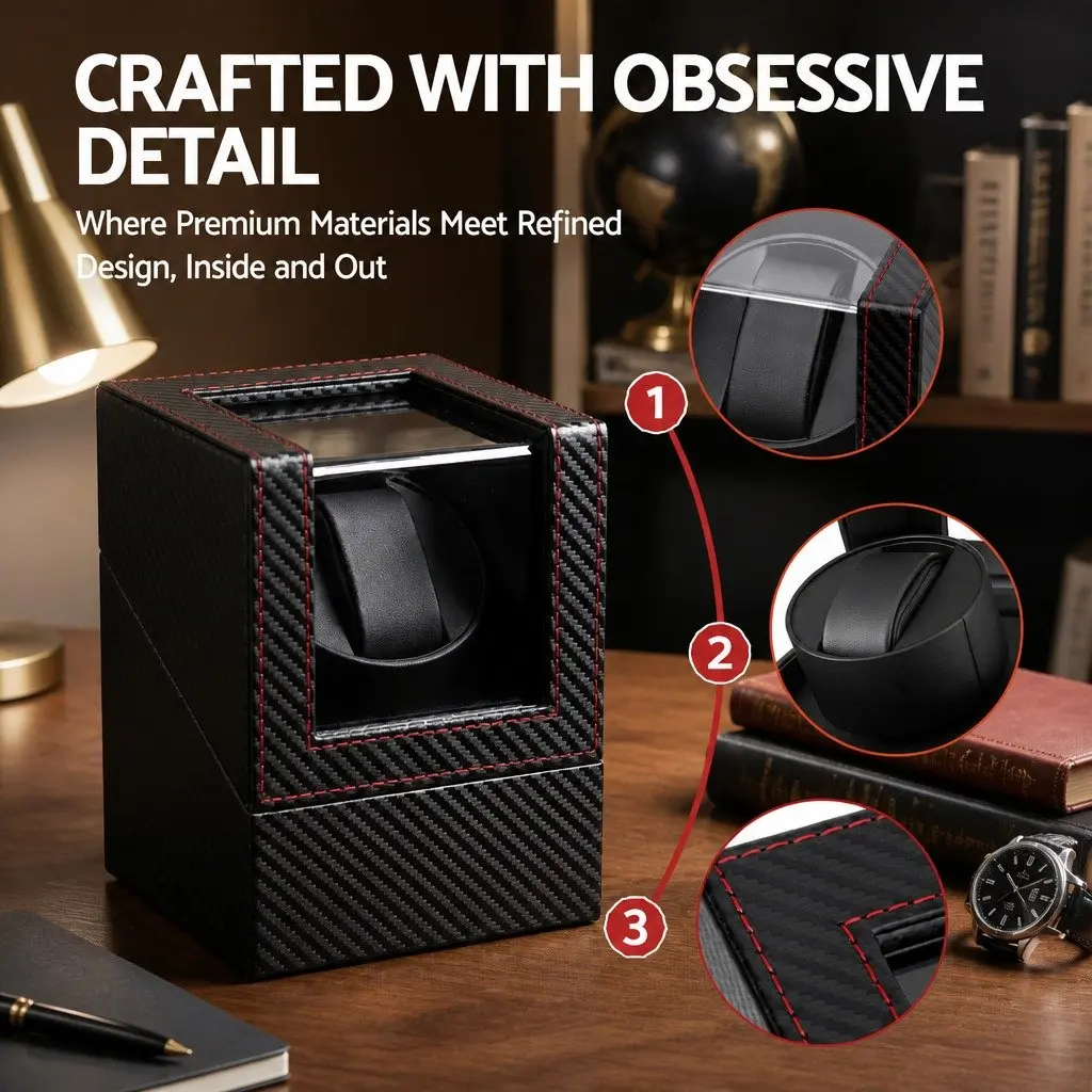 Watch Winder Box Black Single Automatic Quiet Motor Desktop Display Case