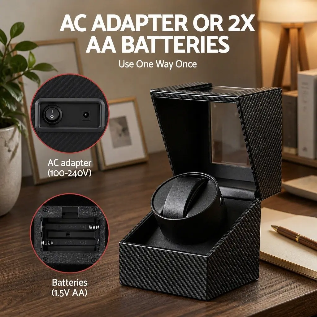 Watch Winder Box Black Single Automatic Quiet Motor Desktop Display Case
