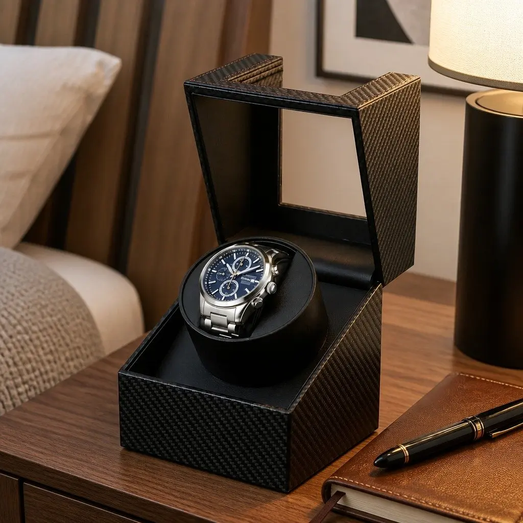 Watch Winder Box Black Single Automatic Quiet Motor Desktop Display Case