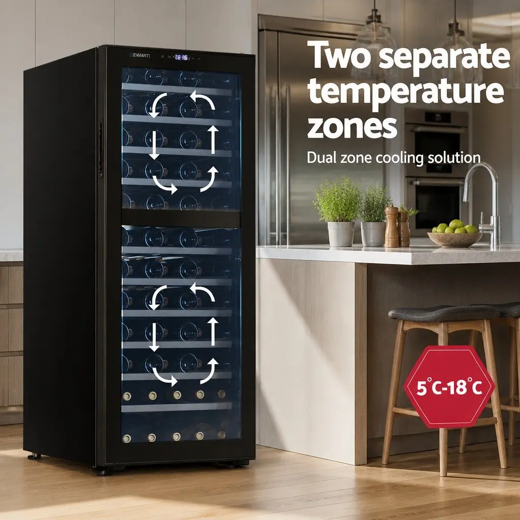 Wine Fridge Black 80 Bottles Dual Zone Compressor Cooling System