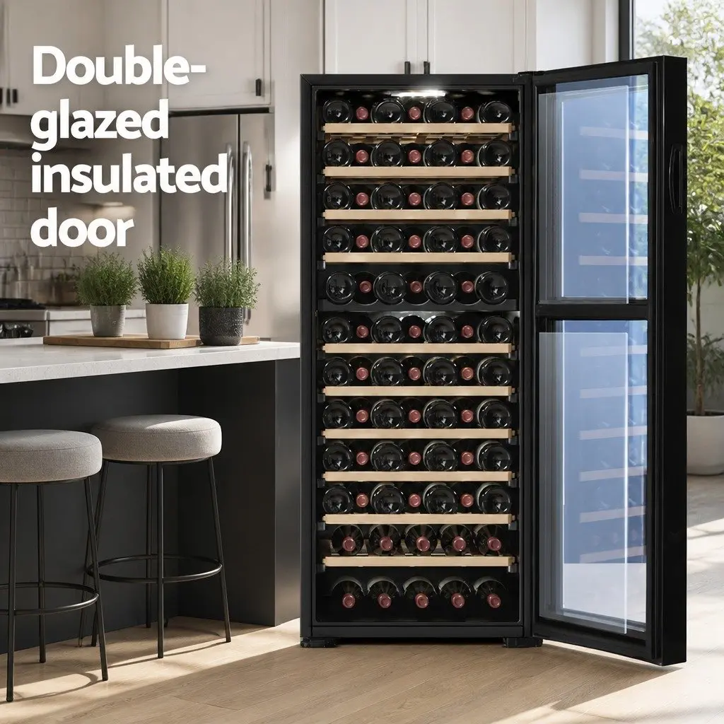 Wine Fridge Black 80 Bottles Dual Zone Compressor Cooling System