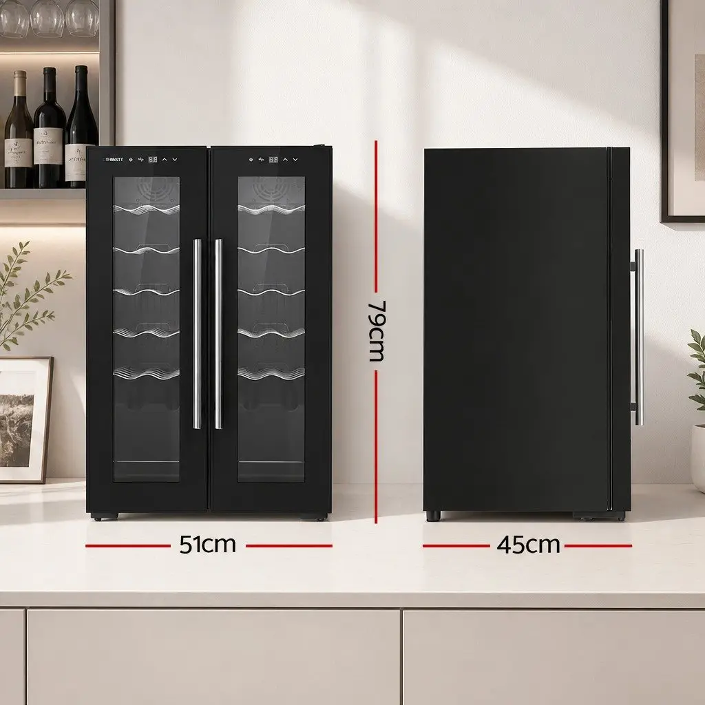 Wine Fridge Cooler Black 24 Bottles Dual Zone Compressor Digital Control