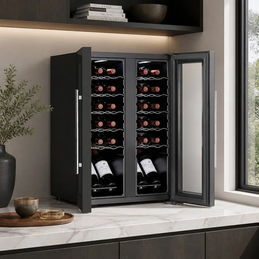 Wine Fridge Cooler Black 24 Bottles Dual Zone Compressor Digital Control