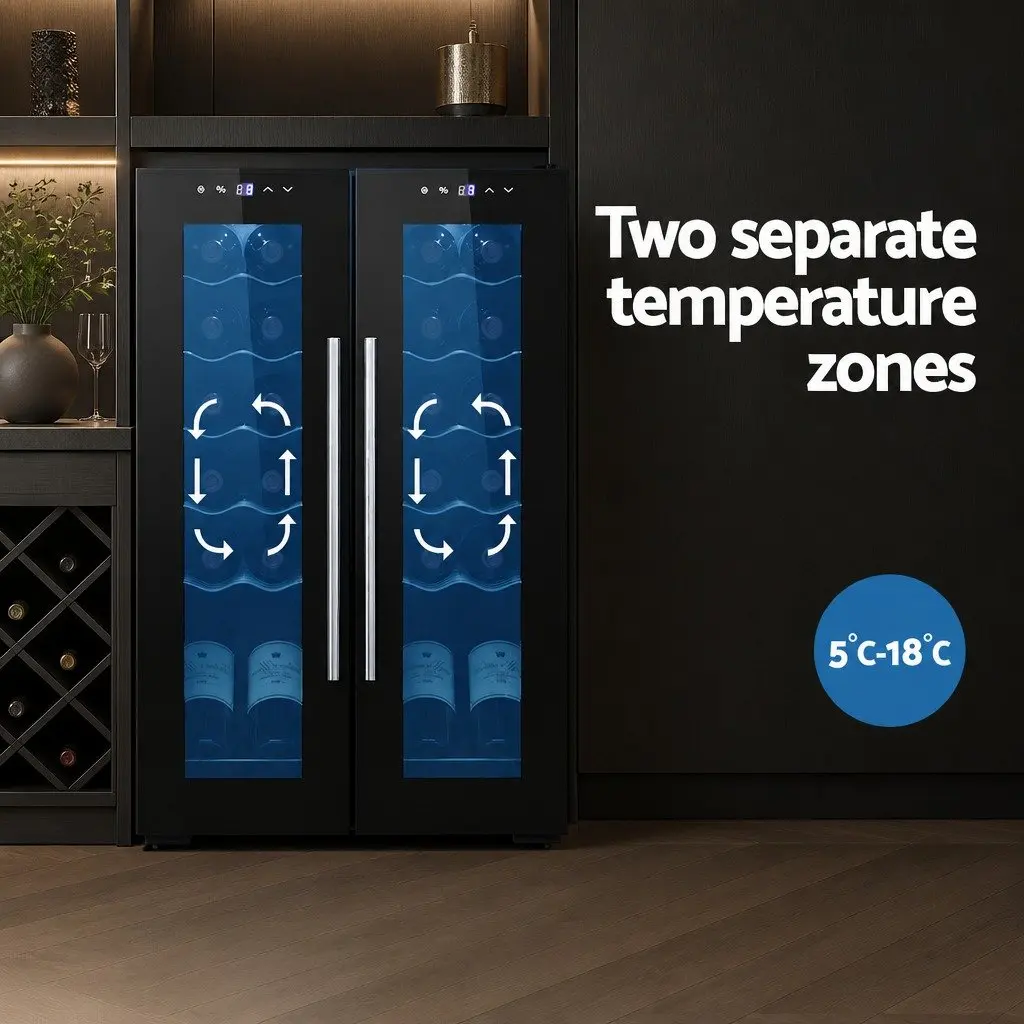 Wine Fridge Cooler Black 24 Bottles Dual Zone Compressor Digital Control