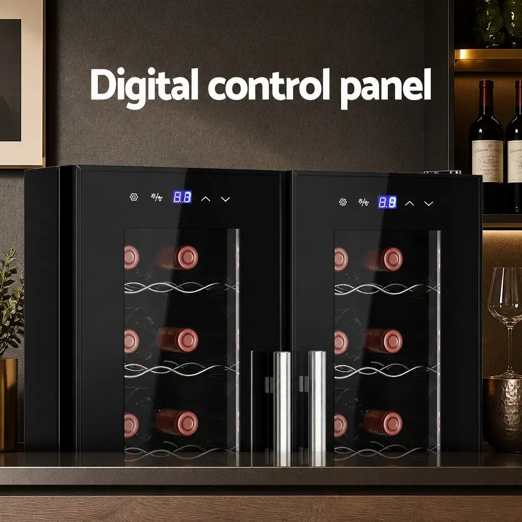 Wine Fridge Cooler Black 24 Bottles Dual Zone Compressor Digital Control