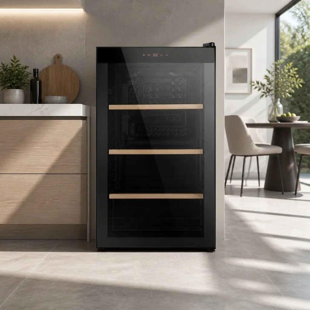 Wine Fridge Cooler 34 Bottles Black Beverage Chiller Touch Control Temperature