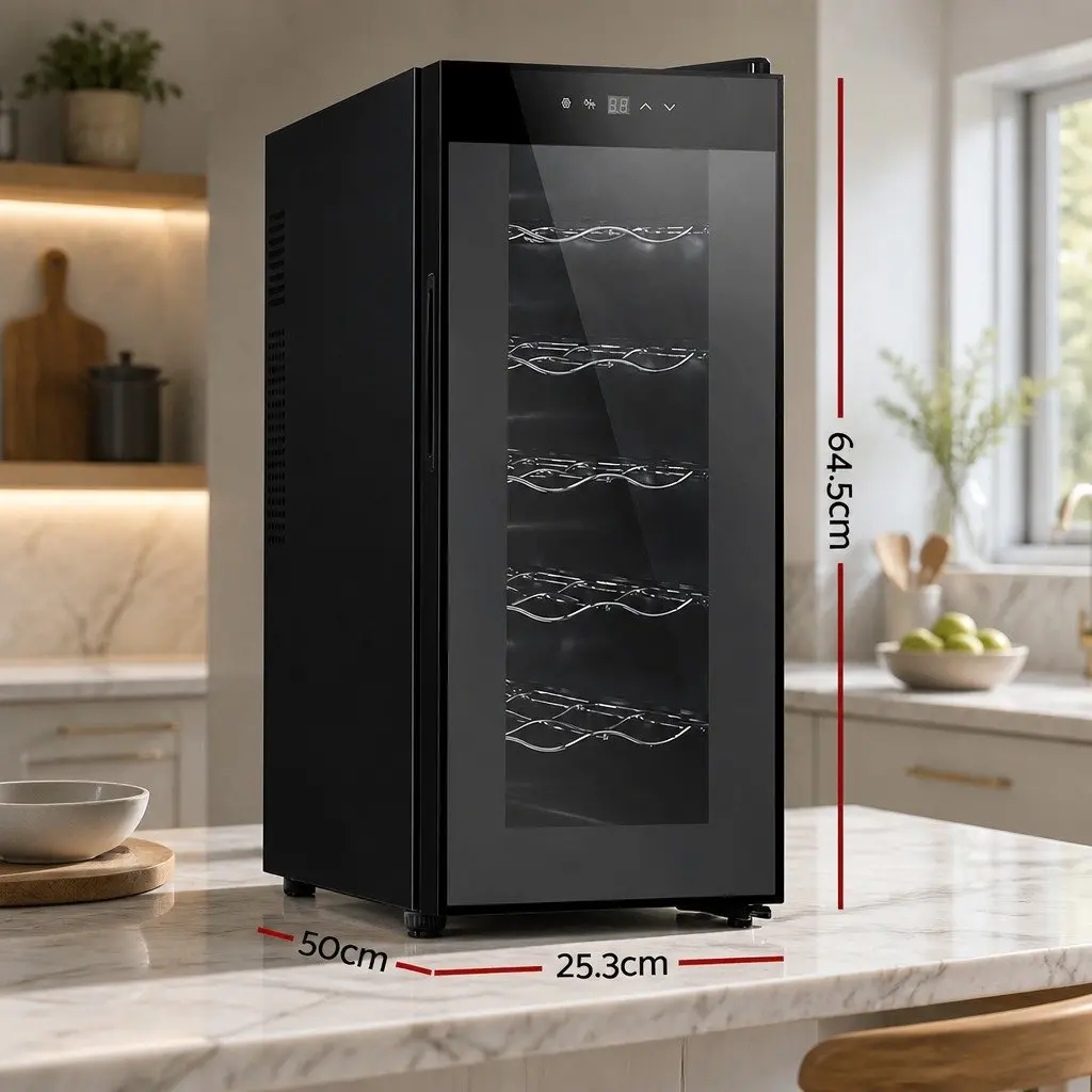 Wine Fridge Cooler Black 12 Bottles Thermoelectric Compact Storage Glass
