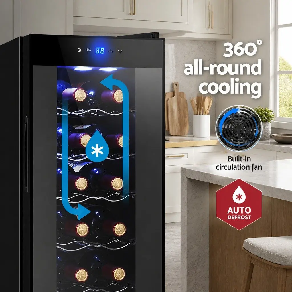 Wine Fridge Cooler Black 12 Bottles Thermoelectric Compact Storage Glass