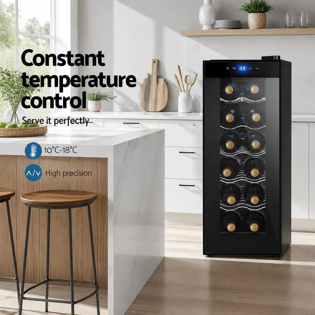 Wine Fridge Cooler Black 12 Bottles Thermoelectric Compact Storage Glass
