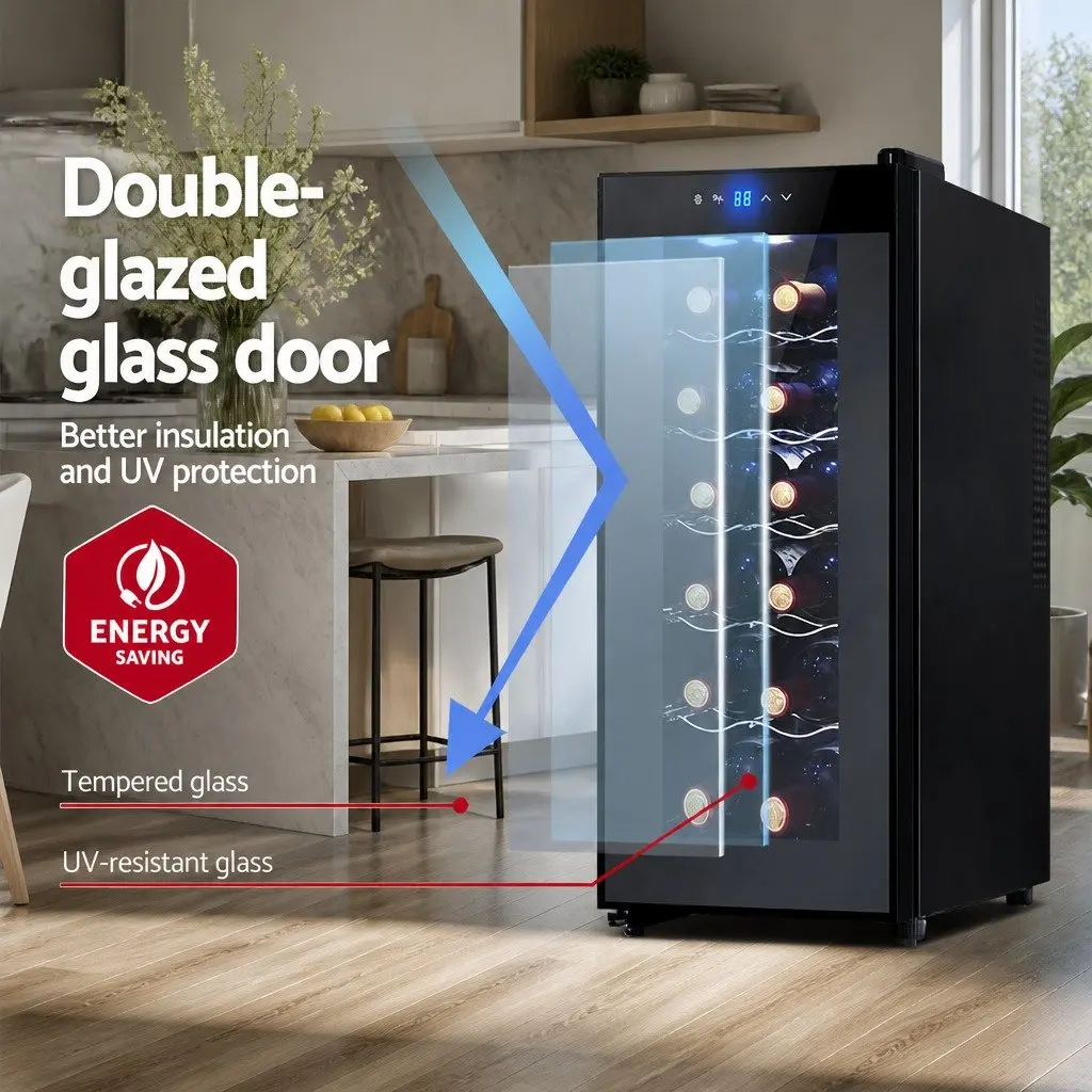 Wine Fridge Cooler Black 12 Bottles Thermoelectric Compact Storage Glass
