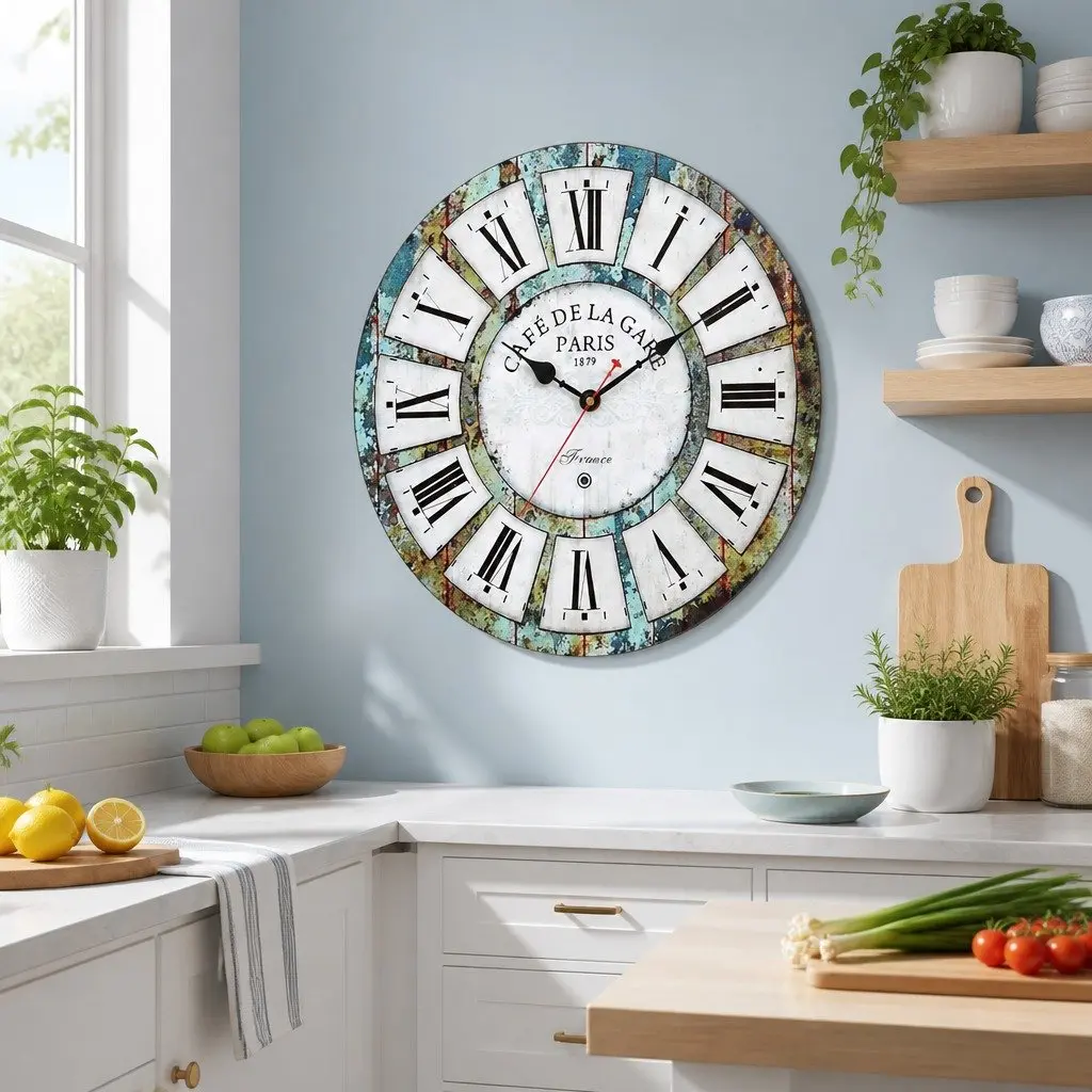40cm Wall Clock Rustic Country Retro Design MDF Roman Numerals Home Decor