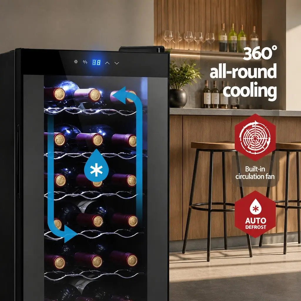 Wine Fridge Cooler 18 Bottle Capacity Black Thermoelectric Touch Control LED