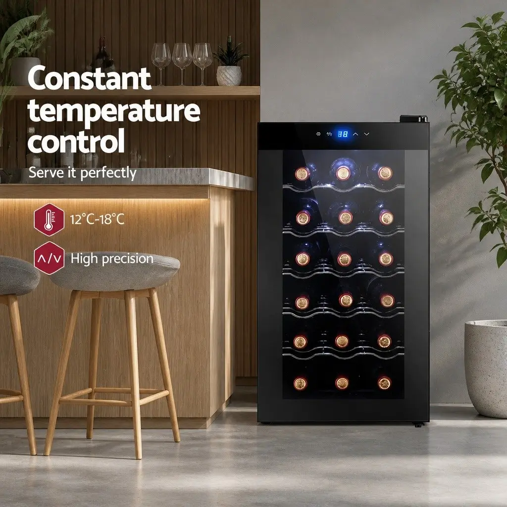Wine Fridge Cooler 18 Bottle Capacity Black Thermoelectric Touch Control LED
