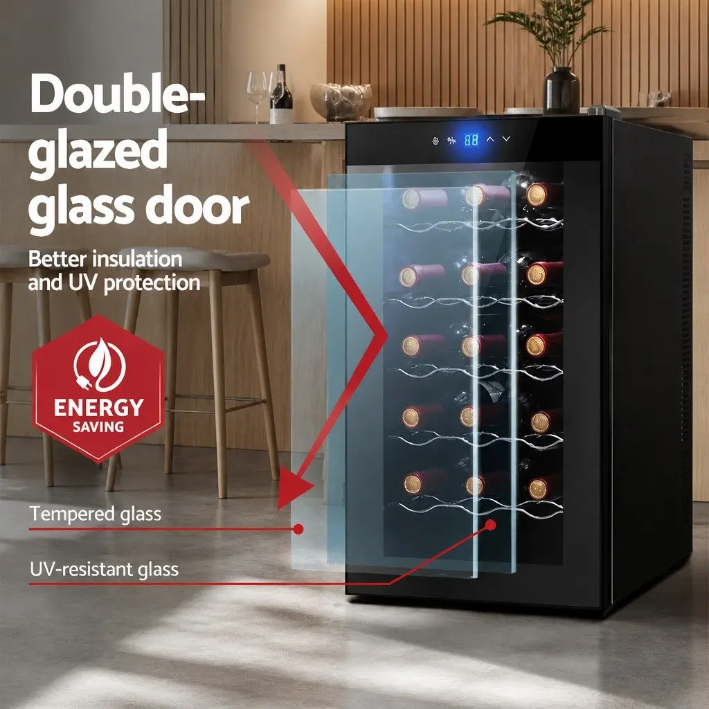 Wine Fridge Cooler 18 Bottle Capacity Black Thermoelectric Touch Control LED