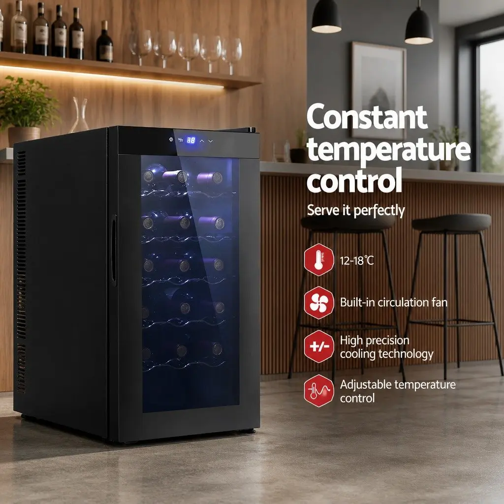 Wine Fridge Cooler 18 Bottle Capacity Black Thermoelectric Touch Control LED