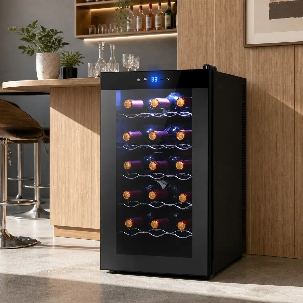 Wine Fridge Cooler 18 Bottle Capacity Black Thermoelectric Touch Control LED