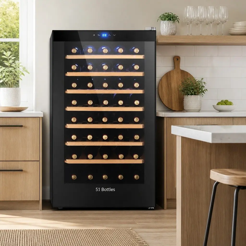 Wine Fridge Cooler Black 51 Bottles Compressor Refrigerator Touch Control LED