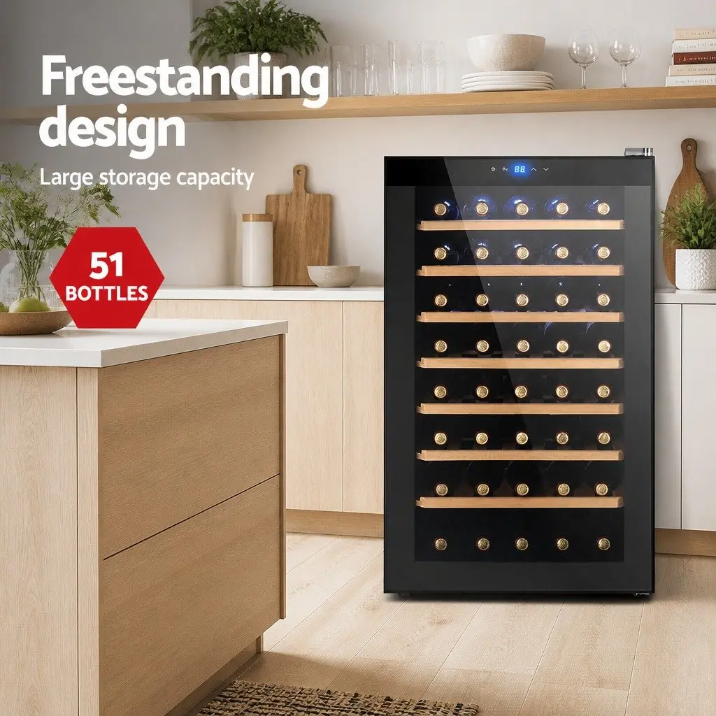 Wine Fridge Cooler Black 51 Bottles Compressor Refrigerator Touch Control LED